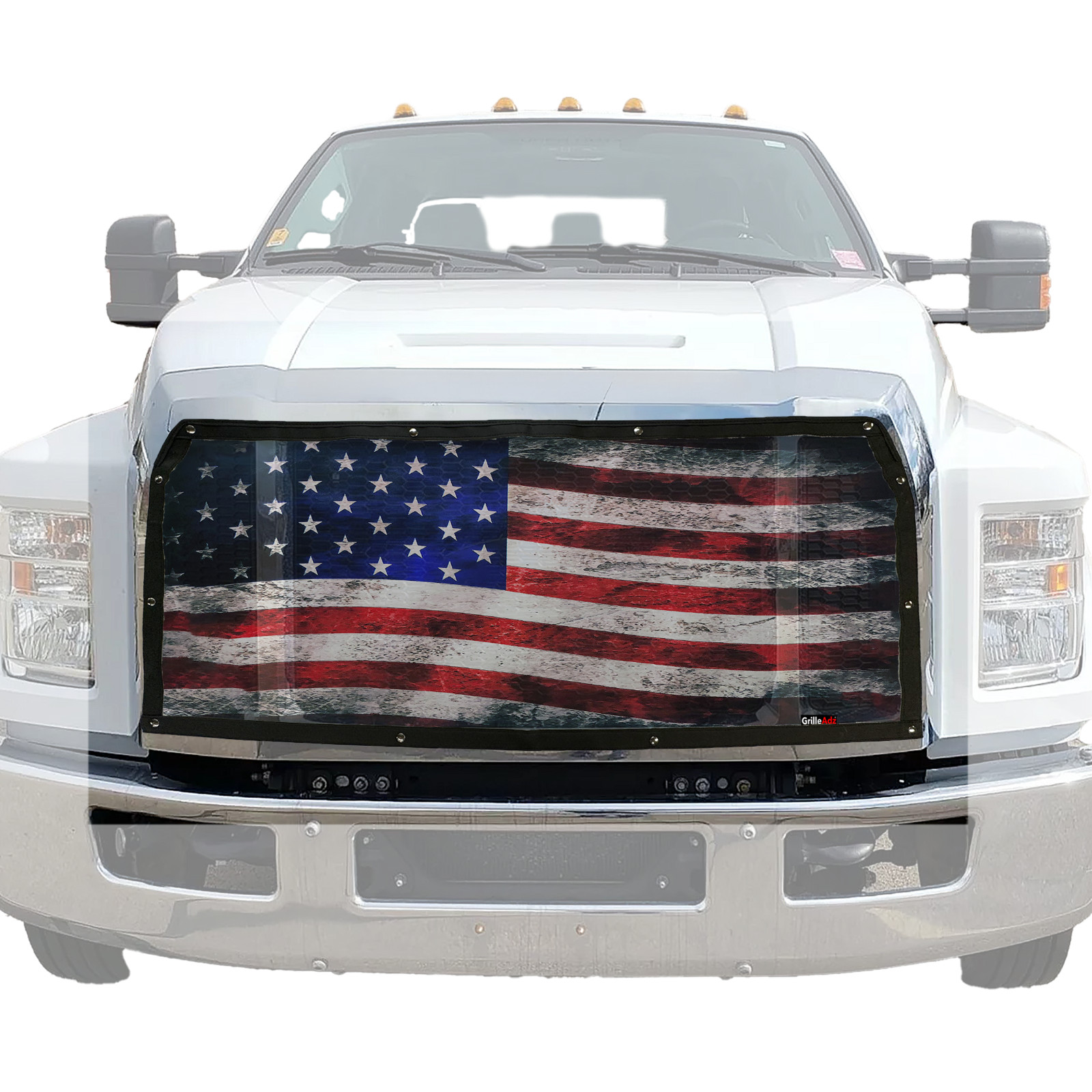 GrilleAdz Old Glory USA Flag Bugscreen for 2016-2025 Ford F-650 & F-750 (1625)