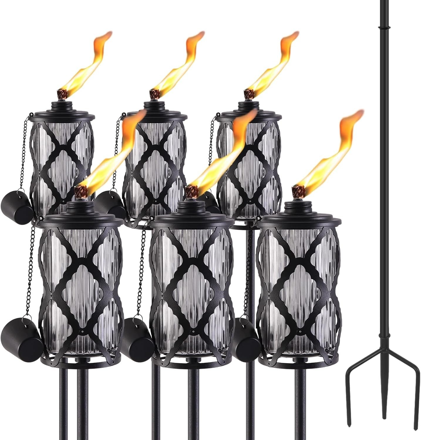 Home Garden Torch Set of 6 Large Capacity 16oz Outdoor Glass Torch Garden