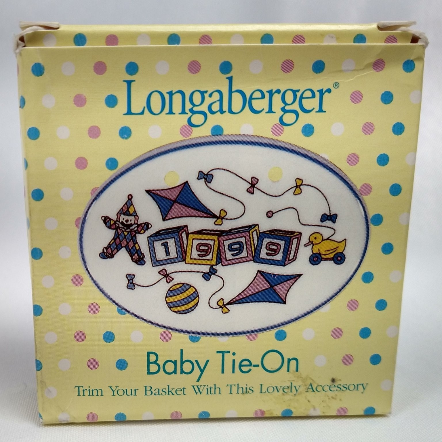 Longaberger 1999 Baby Tie-On Basket Accessory Pottery Charm In Box