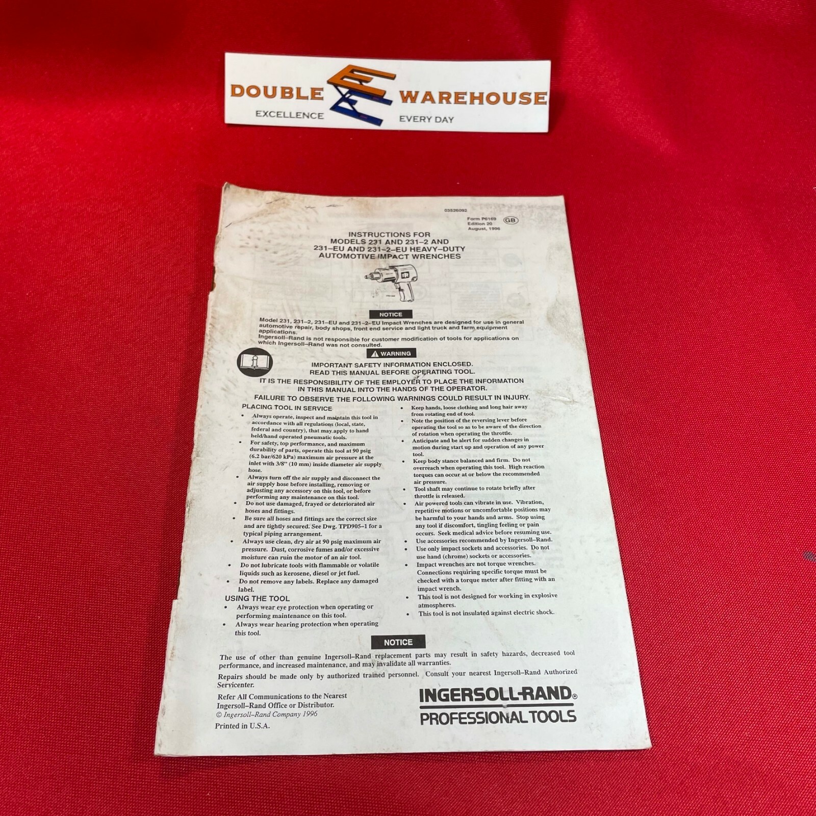 1996 Ingersoll-Rand Instructions Heavy-Duty Automotive Impact Wrenches 231 P6169
