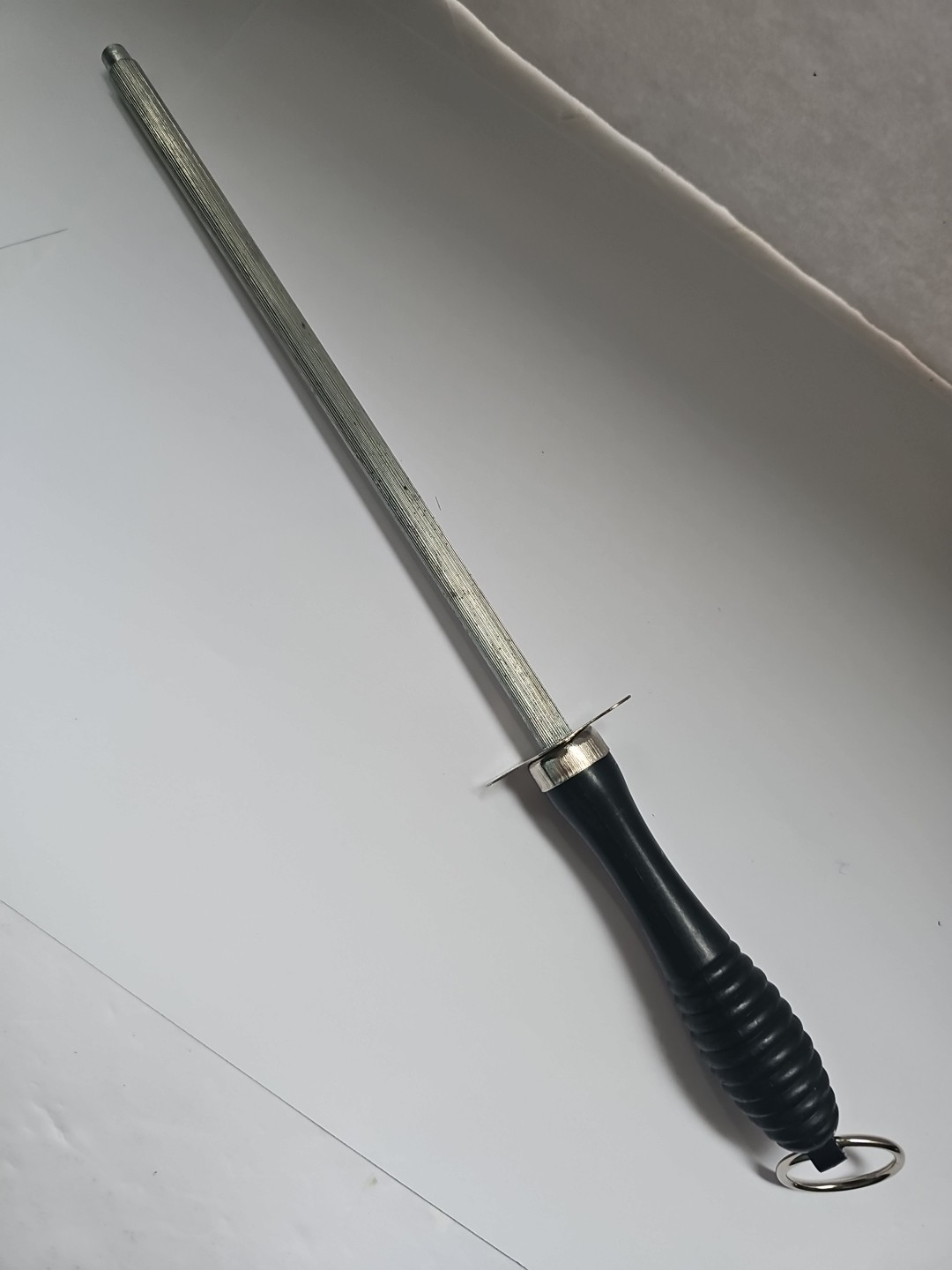 Knife Sharpening Honing Steel Rod Black Plastic Handle With Hang Ring 11" Long