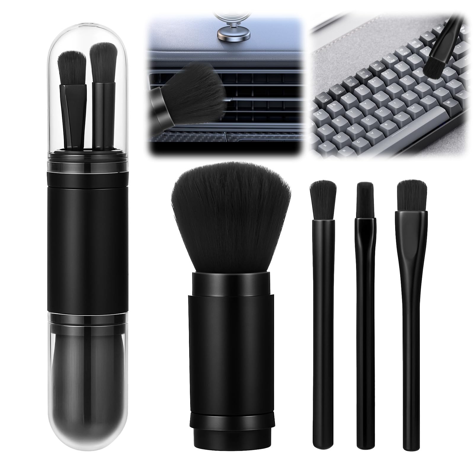 4 Pack Exquisite Duster Brush Kit, Mini Keyboard Cleaning Brushes Kit Black