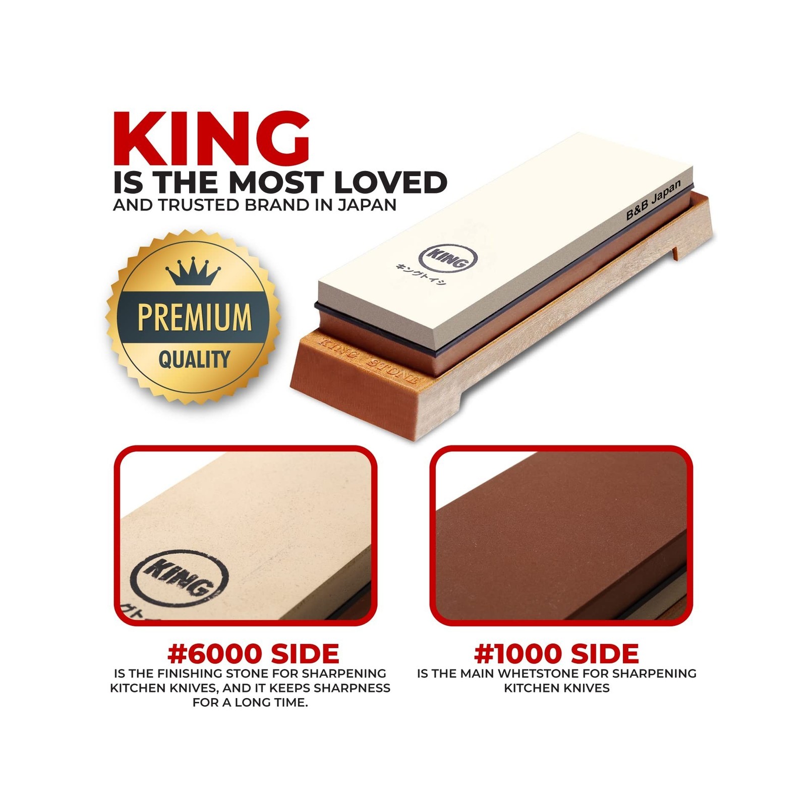 KING Whetstone Starter Set Include 1000/6000 Grit Combination Whetstone made ...