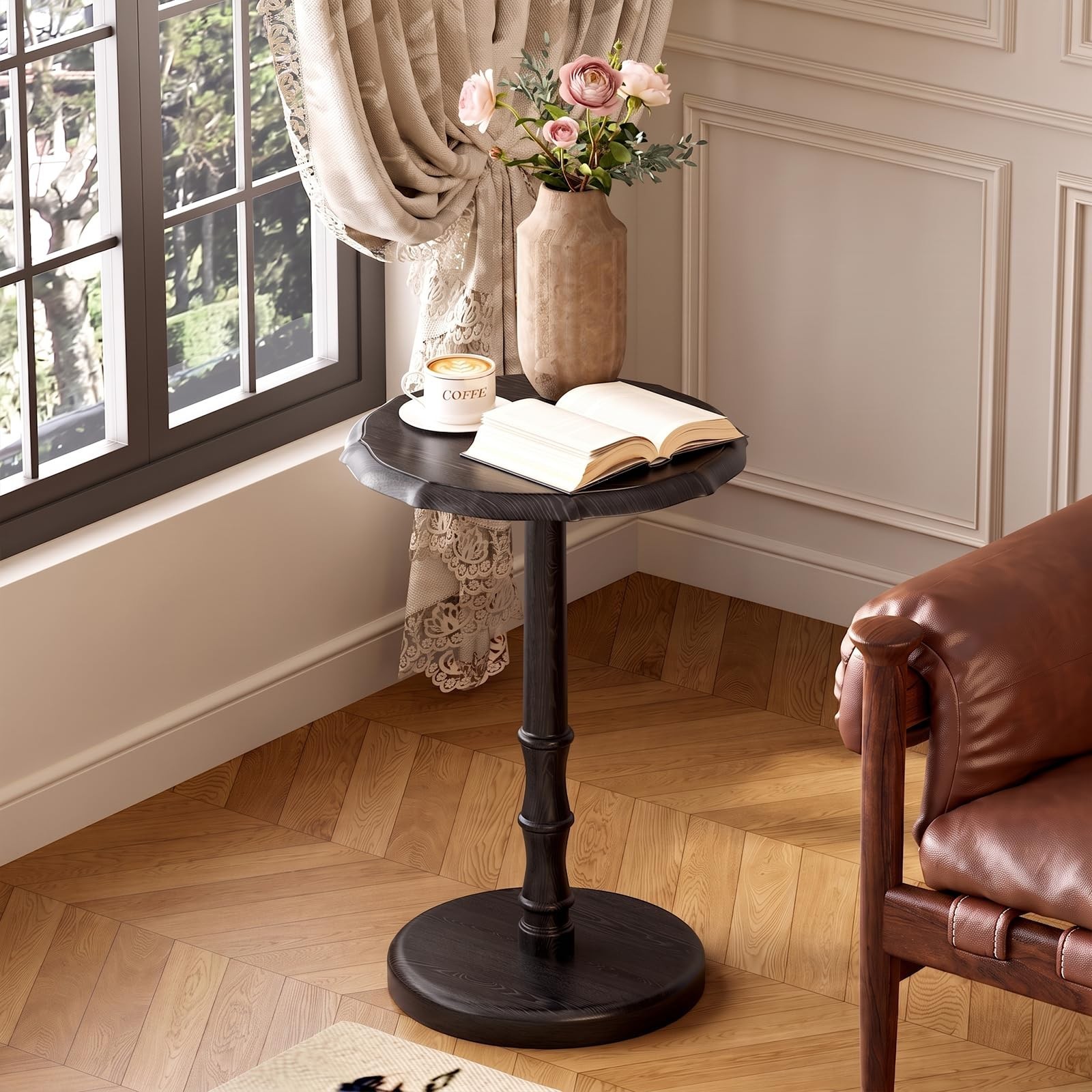 Mid-Century Modern Round Side Table - Solid Wood, Easy 5-Min Assembly, Vintage A