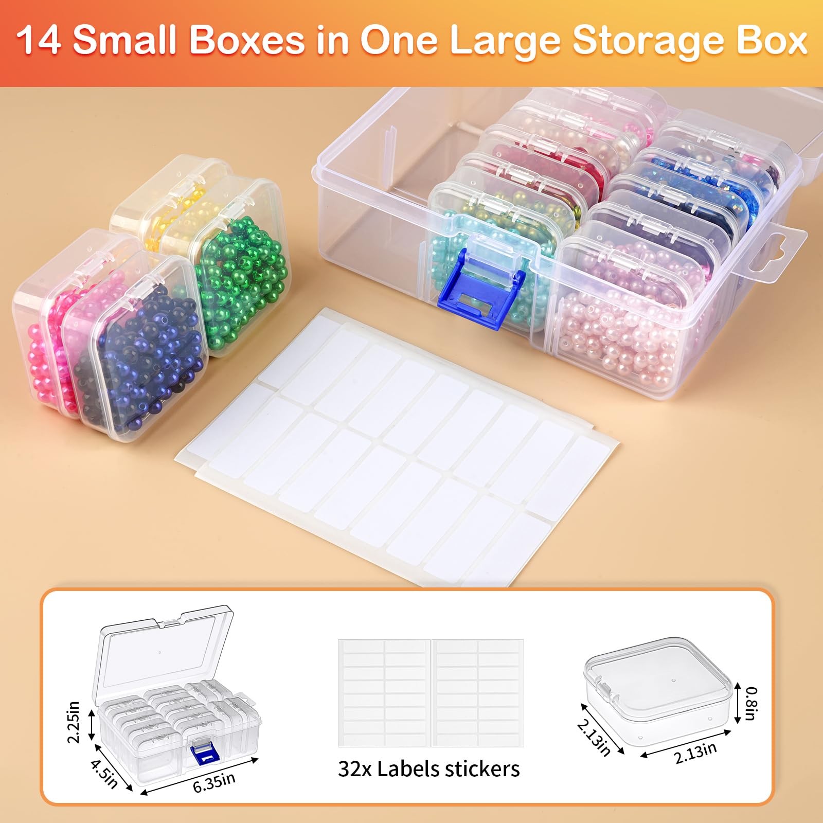 Bead Organizer and Storage, 15 Pcs Clear Storage Containers, Large, clear