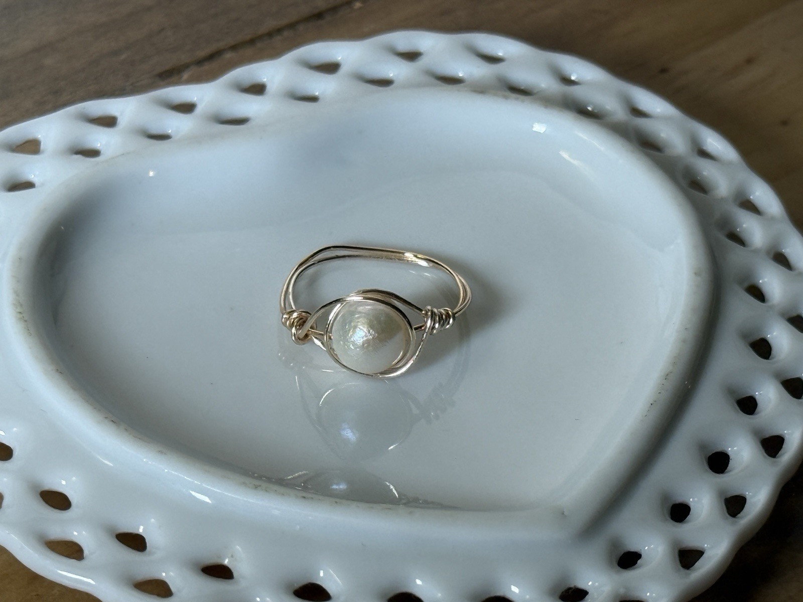 Genuine pearl handmade gold wire wrapped ring size 6.5
