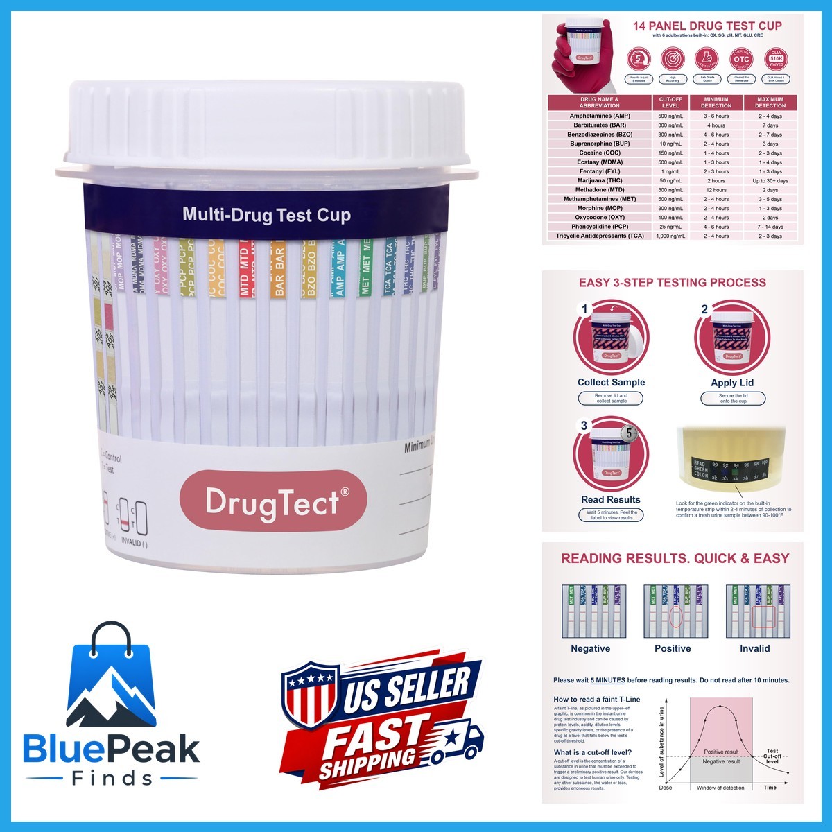 DrugTect 14 Panel Fentanyl Drug Test Kit Urine Cup - 25 Pack