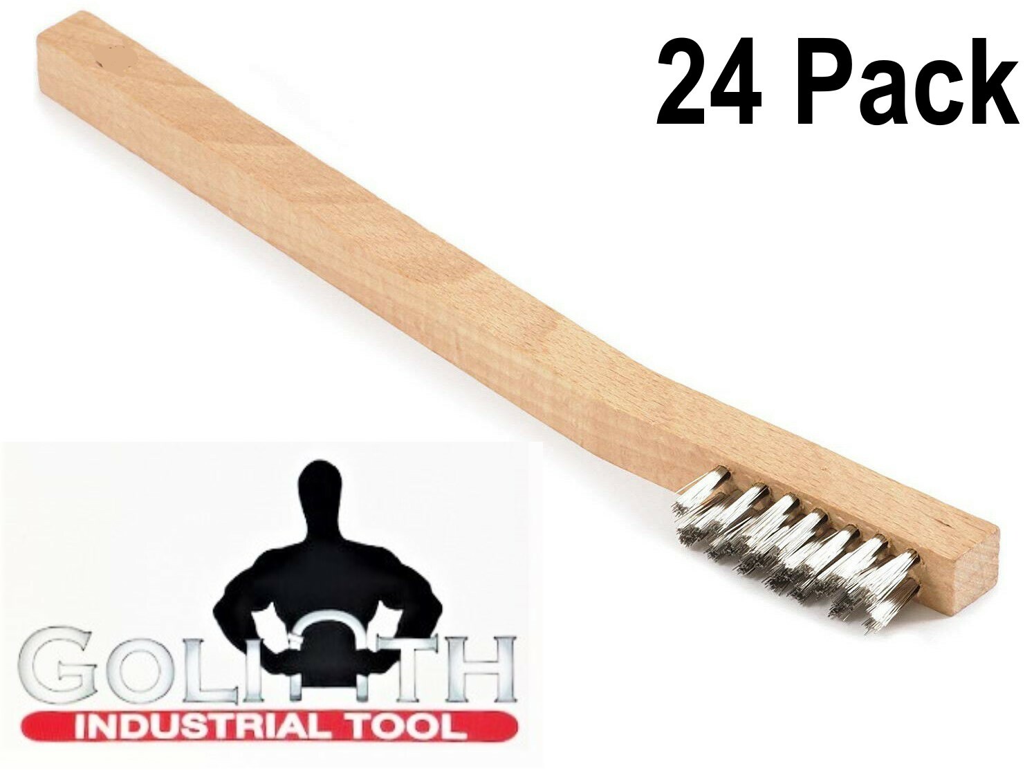 24 GOLIATH INDUSTRIAL STAINLESS STEEL 8" WIRE BRUSH TOOTH BRUSHES WOOD HANDLE