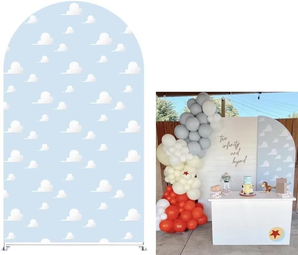 Aerdce Blue Sky White Clouds Arched Backdrop Coversdouble-Sided Stretchy Arched