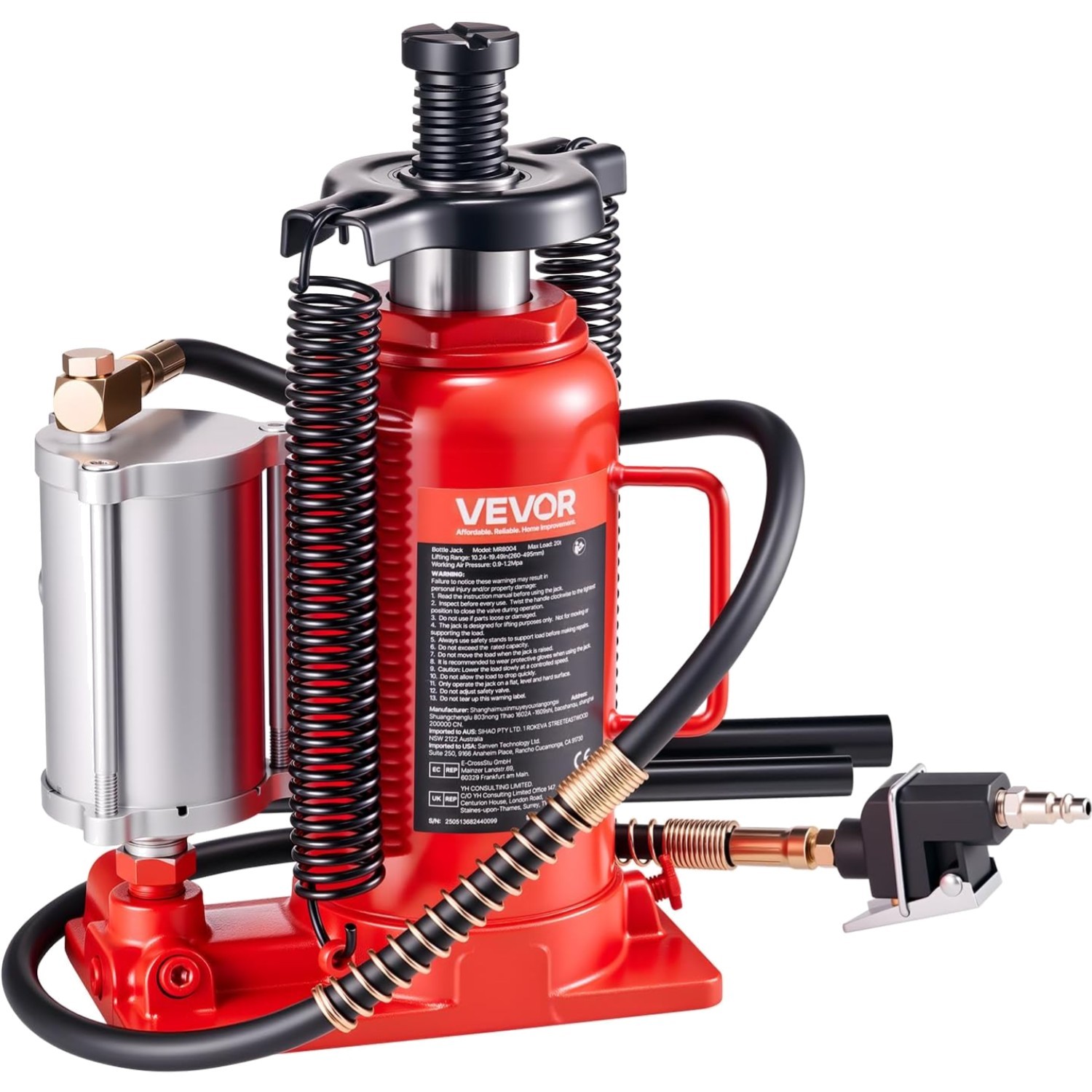 20 Ton Capacity Hydraulic Jack with 10.2-19.5 Inch Lift Range for Easy Repairs