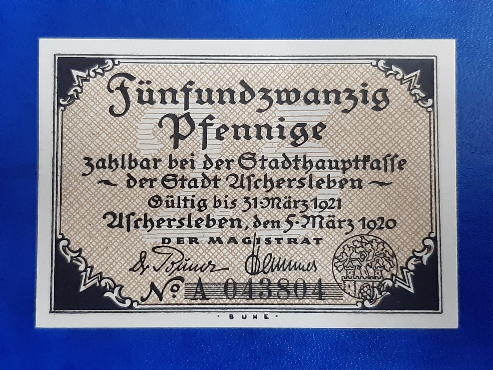 ASCHERSLEBEN NOTGELD 25 PFENNIG 1920 EMERGENCY MONEY GERMANY BANKNOTE (24865)