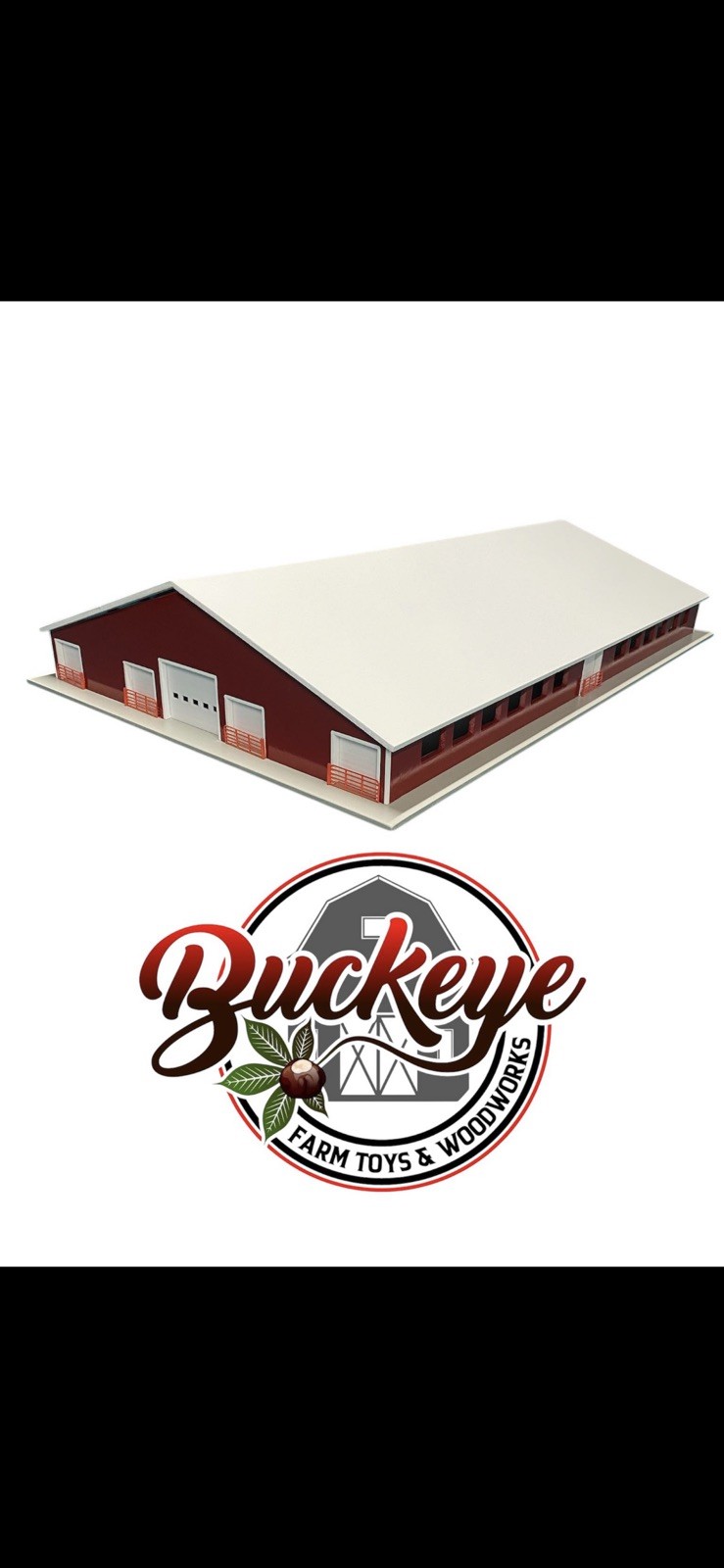 1/64 Custom Cattle Freestall Barn 100x170 Red Sides White Roof