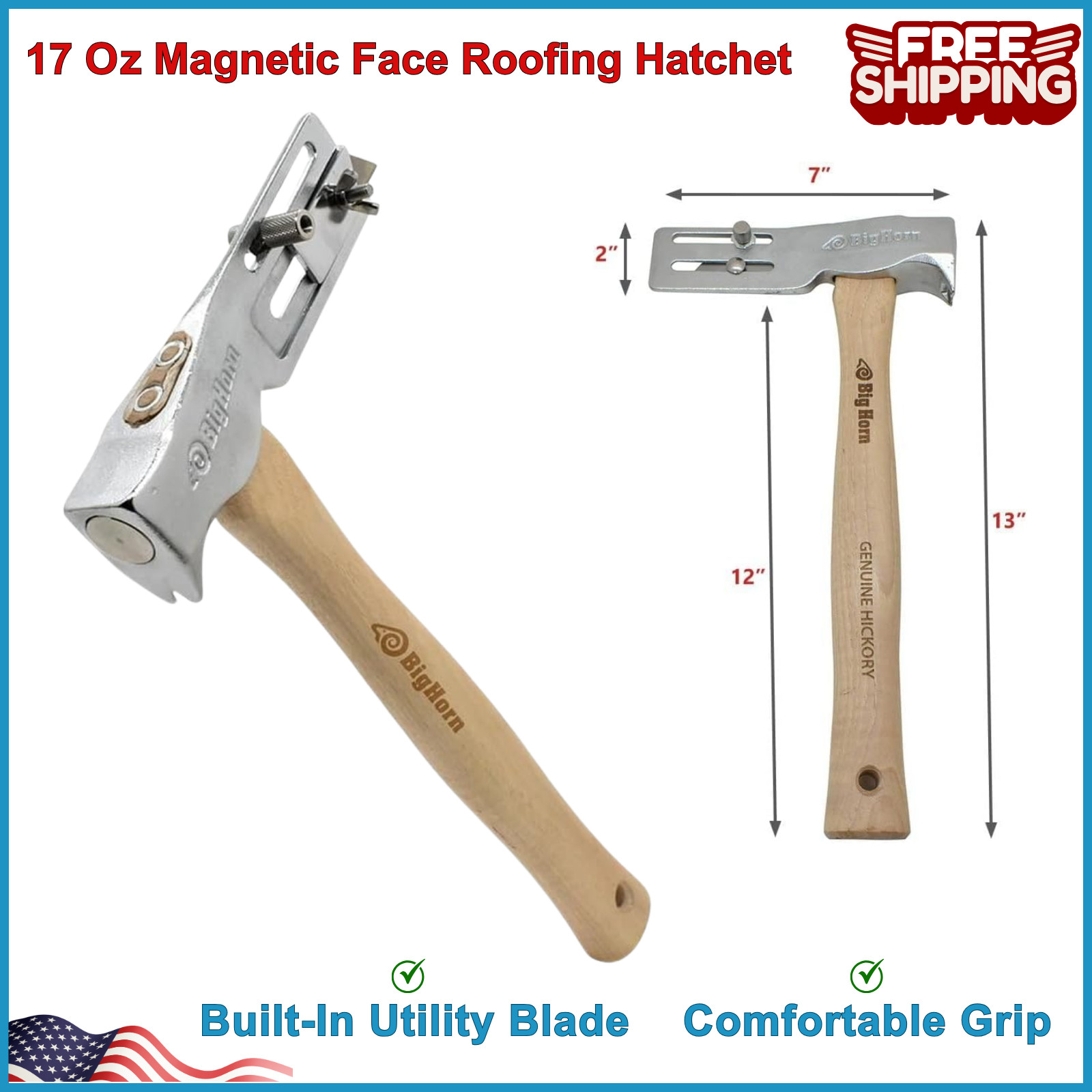 Big Horn 15144 17 Oz Magnetic Face Roofing Hatchet – One-Handed Nail Placement