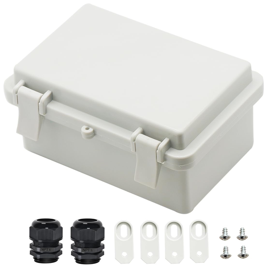 IP65 Waterproof ABS Plastic Electrical Box - Hinged Shell, 2 Cable Glands, 5....