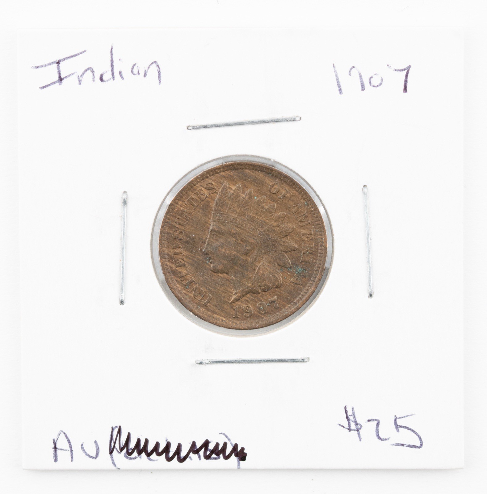 1907 Indian Head Cent Almost Uncirculated AU Coin - 888b