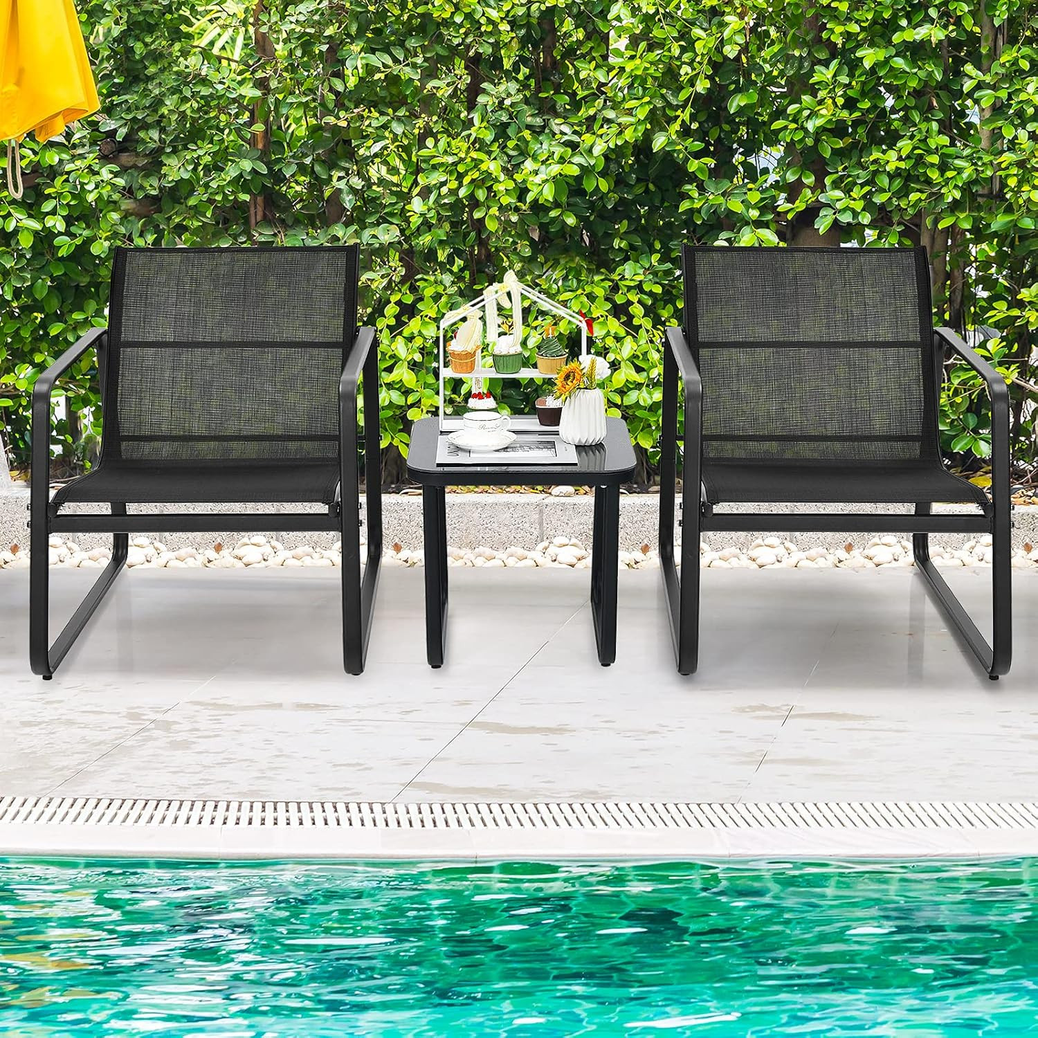 Chic 3-Piece Black Outdoor Conversation Set for Patio and Garden