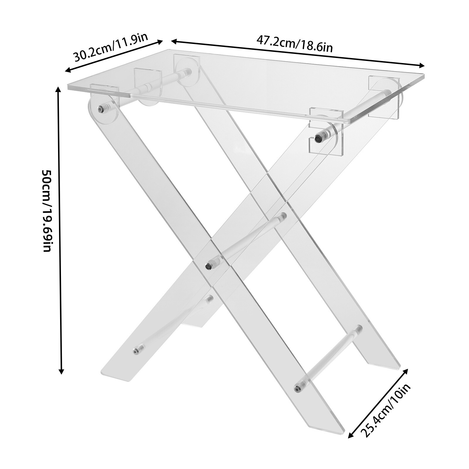 50cm/19.69in Folding Table Multifunctional Portable Acrylic Table X-Shaped Clear