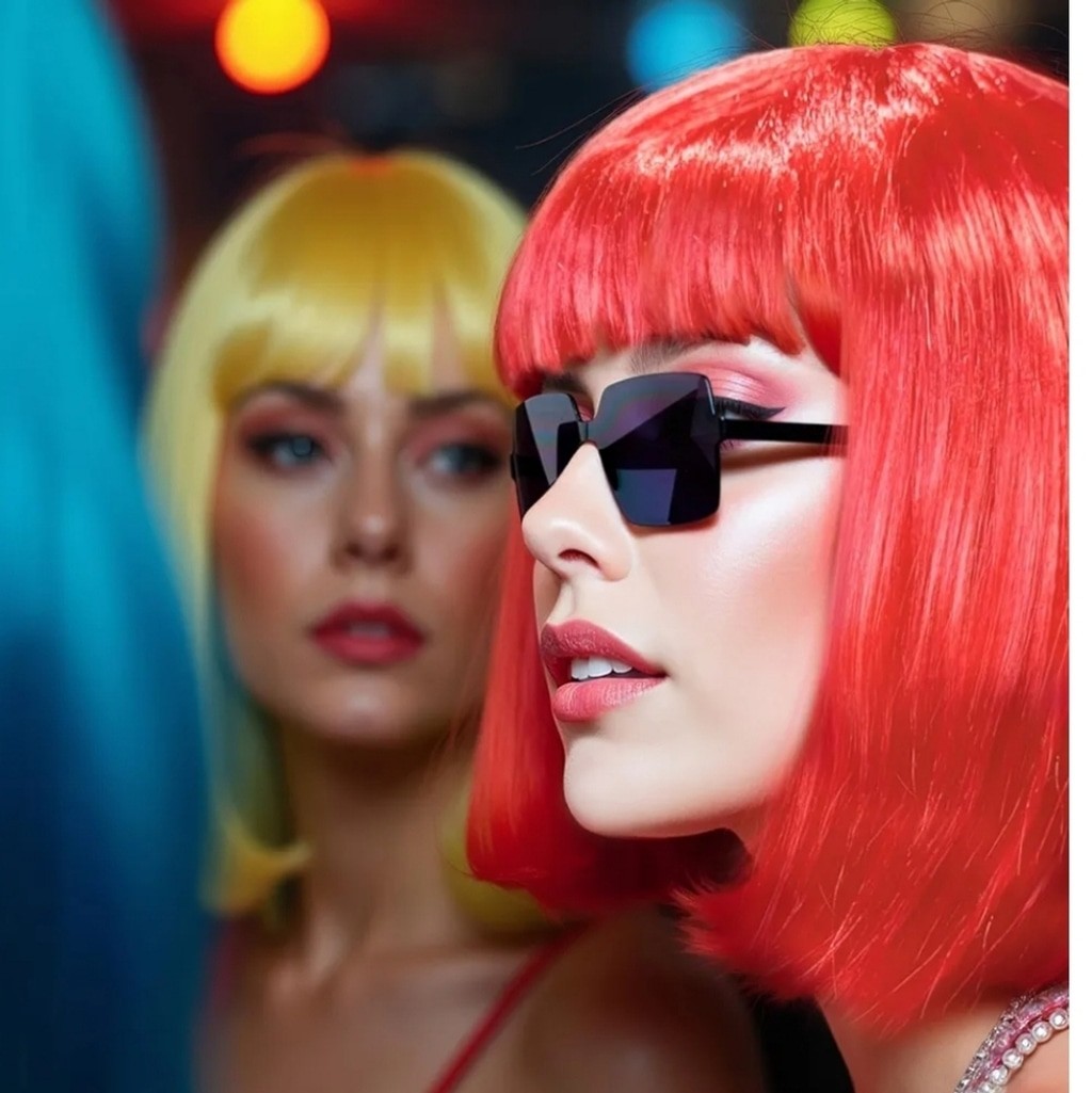 Neon Yellow Bob Wig With Sunglasses