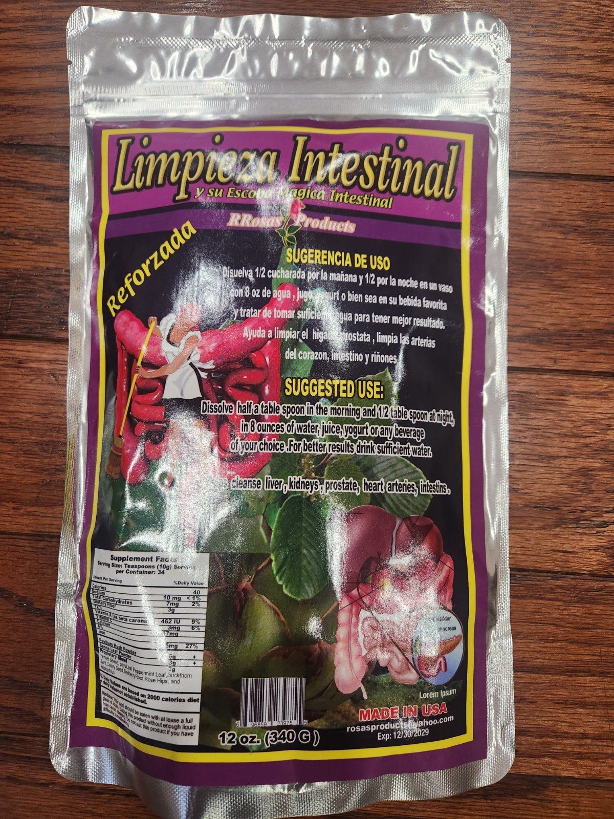 NEW LIMPIEZA INTESTINAL REFORZADA ROSASPRODUCTS 12 OZ 12/2029 HELPS CLEANSE BODY