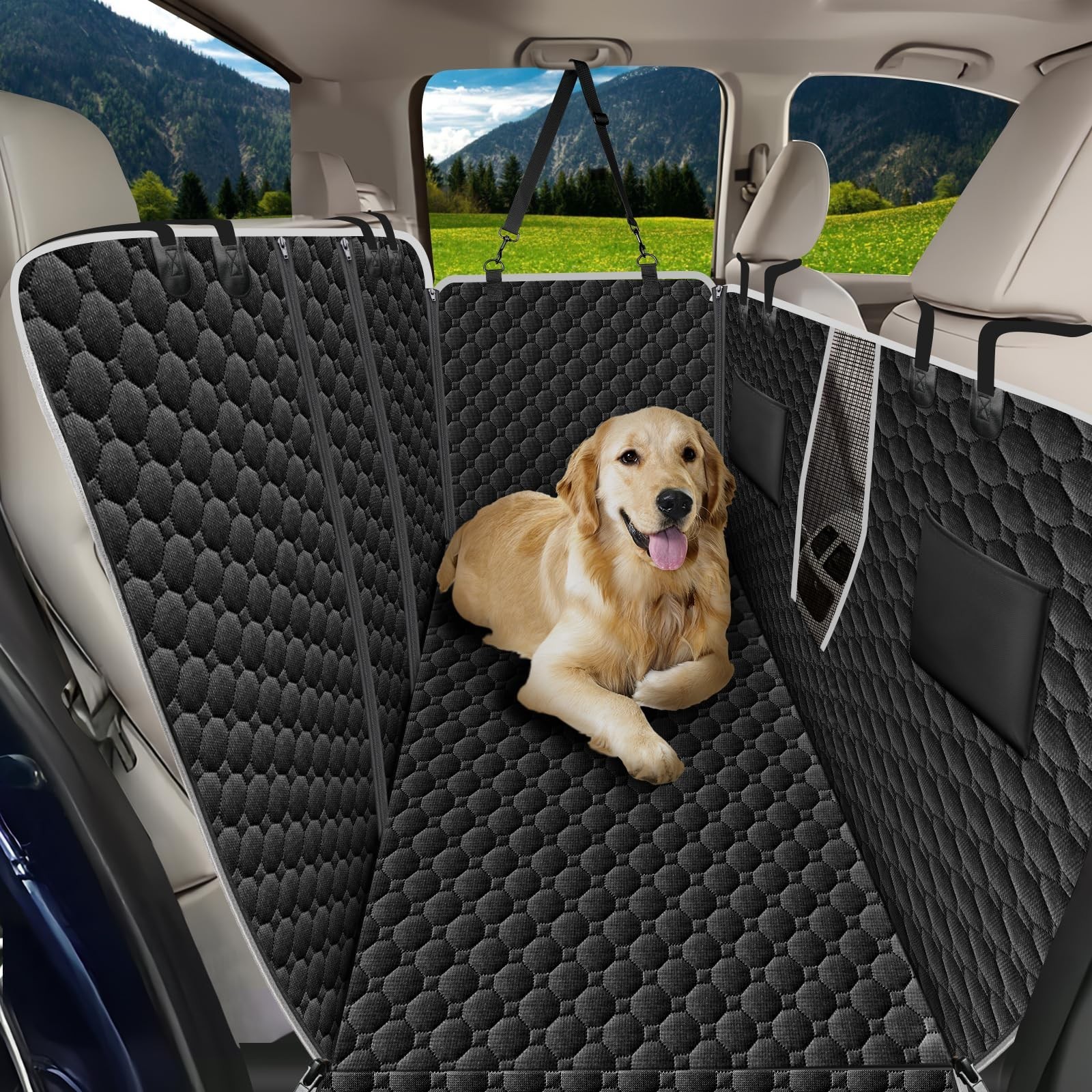 Mancro Back Seat Pet Cover for Dogs, Dog Hammock for Truck with Zipper Side F...
