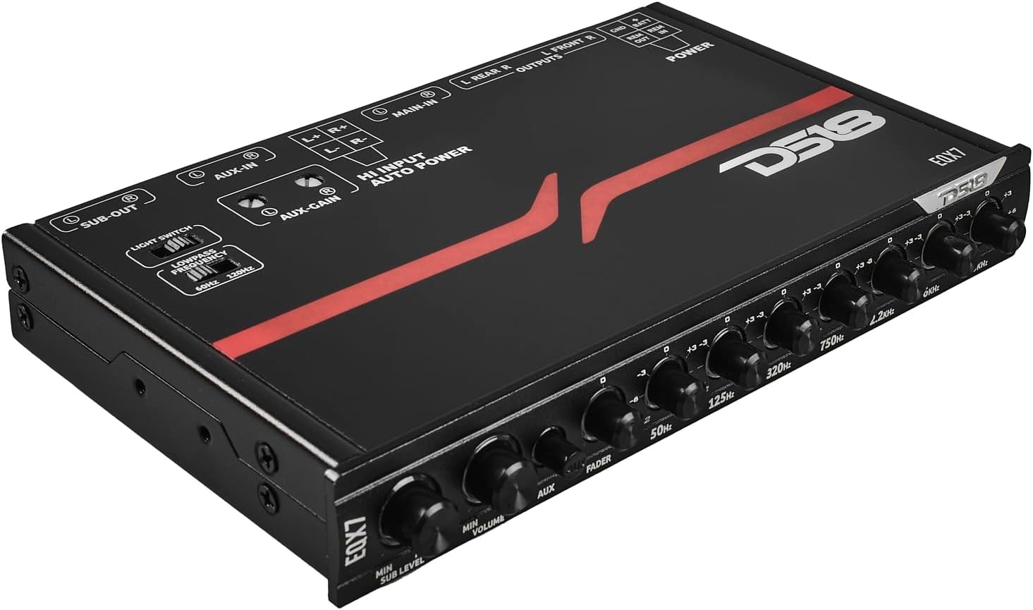 DS18 EQX7 7-BAND GRAPHIC EQUALIZER 1/2 DIN EQ w/HIGH-LEVEL INPUT & AUTO TURN-ON