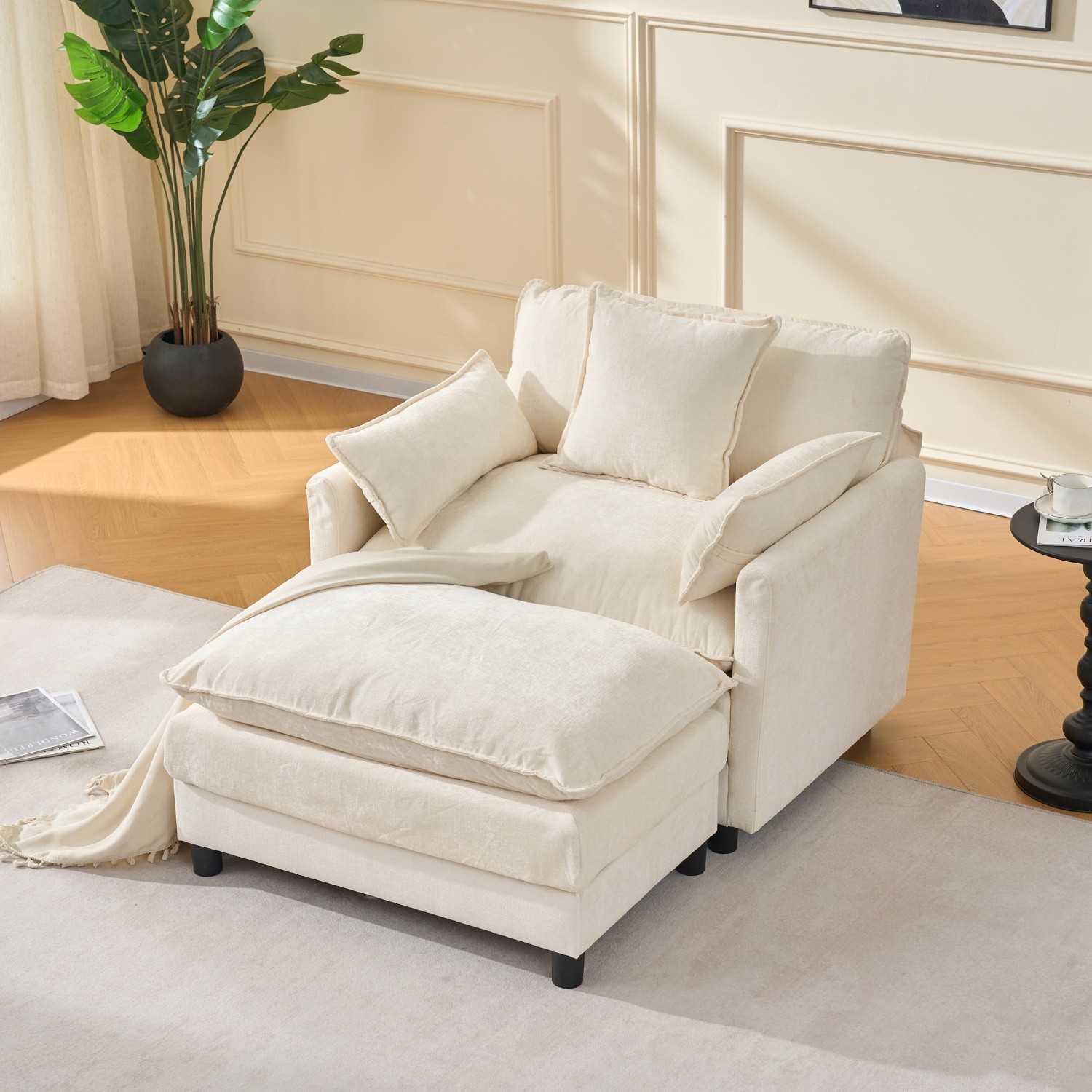 Modern Upholstered Accent Chair Armchair Chaise with Ottoman for Living Room