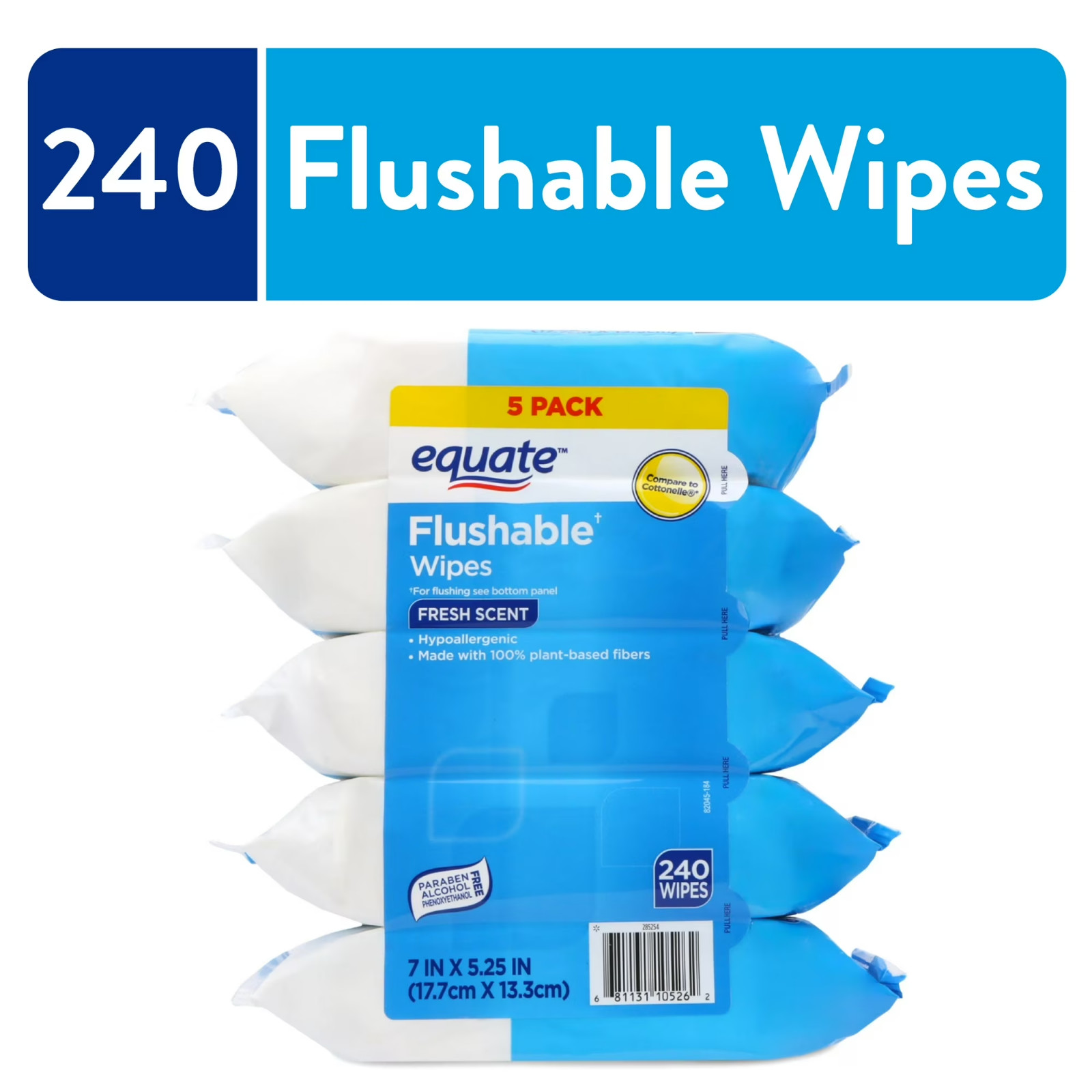 Equate Flushable Wet Wipes,Fresh Scent,240 Wipes(5 Pack),Compare to Cottonelle®
