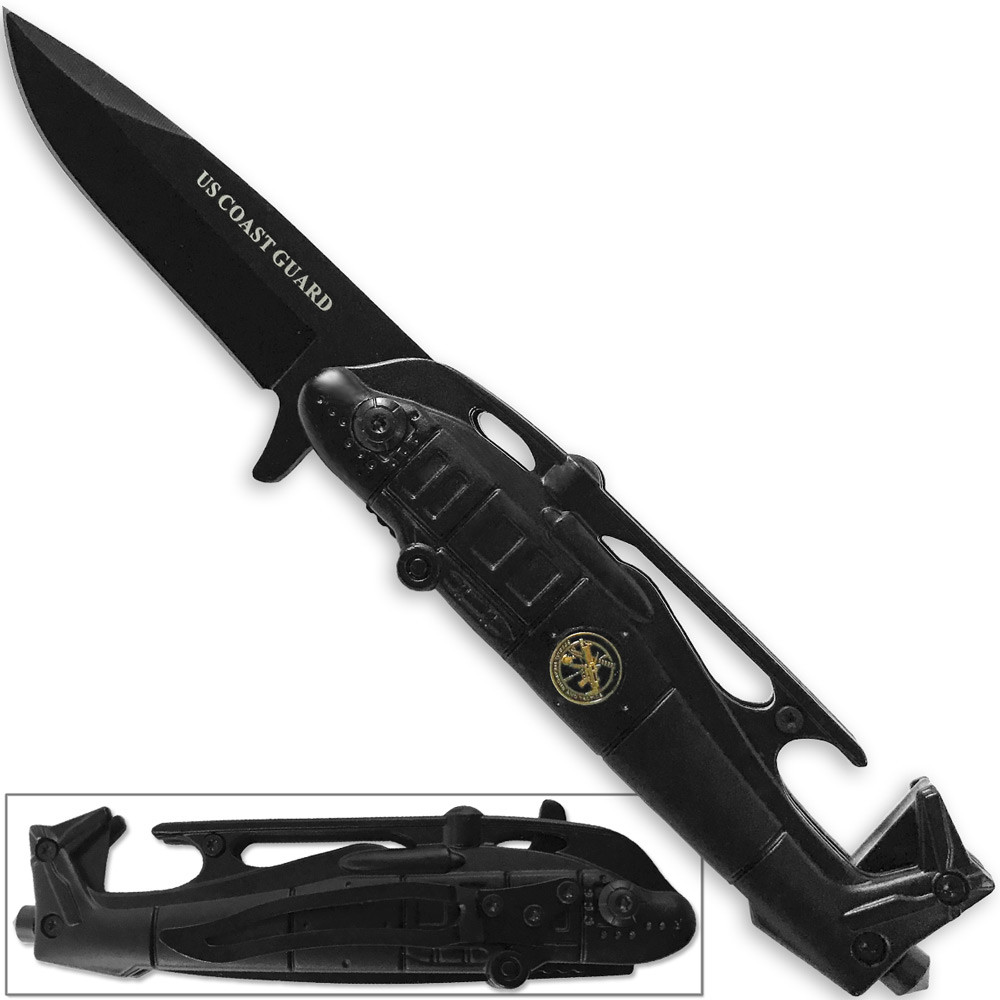 US Coast Guard Tactical Knife Helicopter Black Seatbelt Cutter Glass Breaker