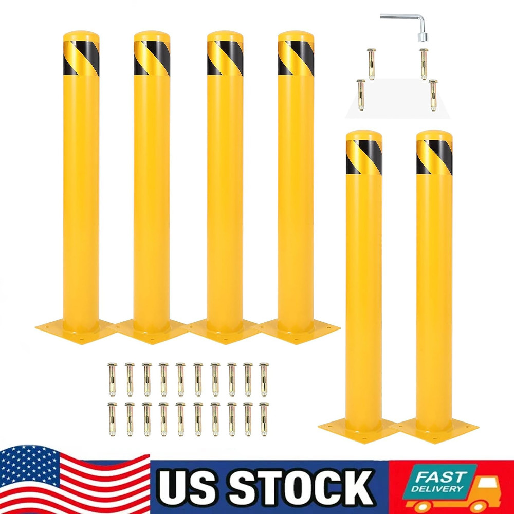 6 Packs Safety Bollard, 42 Inch Height Bollard Post, 4.5 Inch Diameter, Yellow