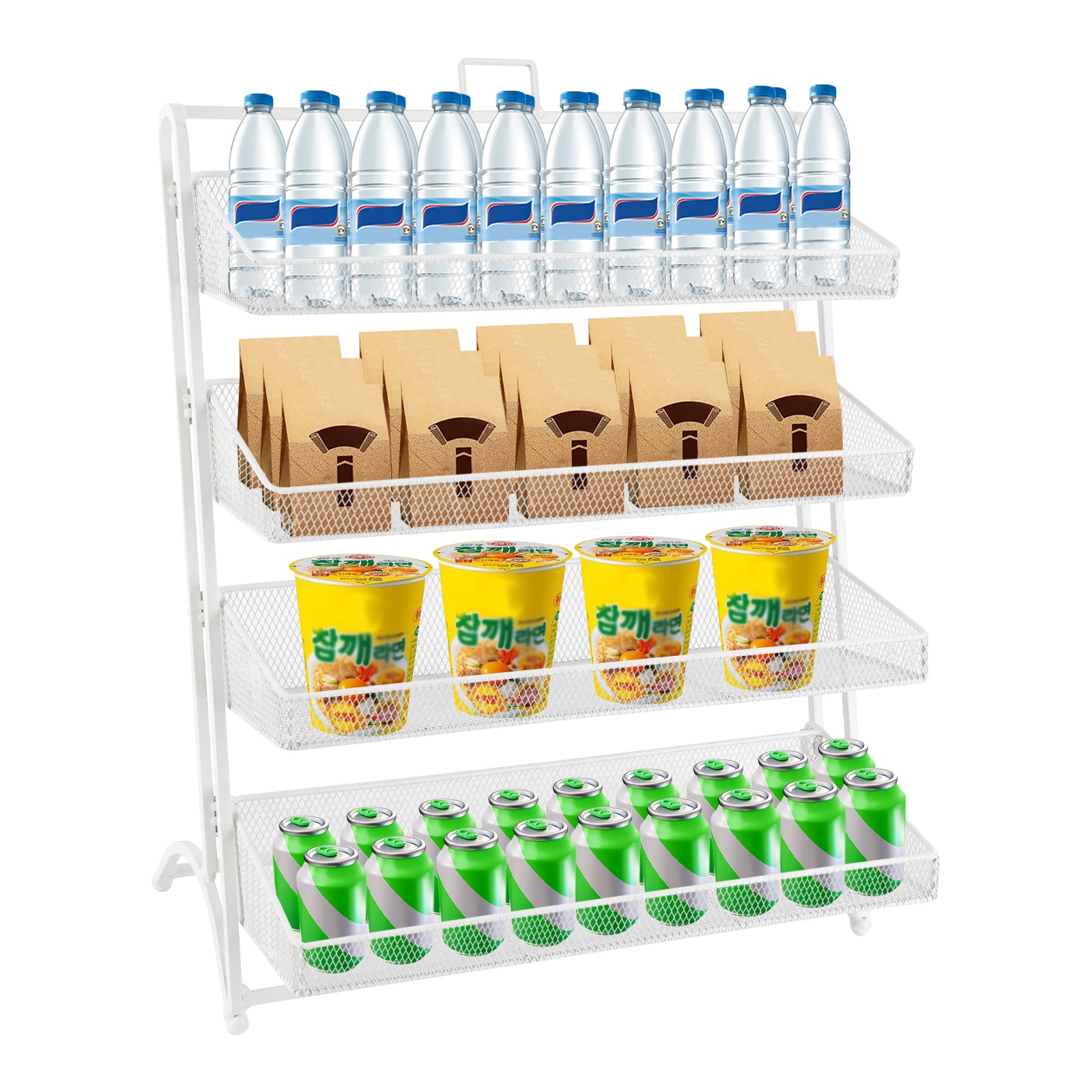 4 Tiers Candy Display Rack Retail Store Shelving Snack Storage Organizer White