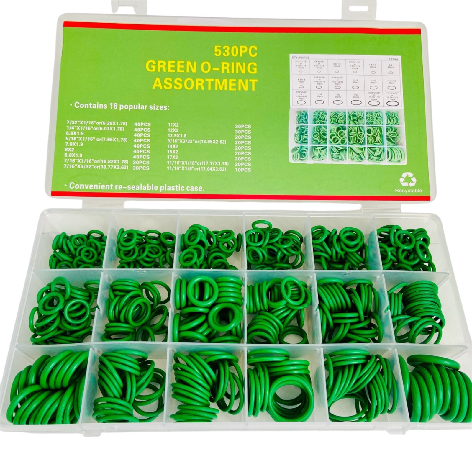 530PCS Metric Rubber O-Ring Washer Assortment Kit Gasket Automotive Seal Set