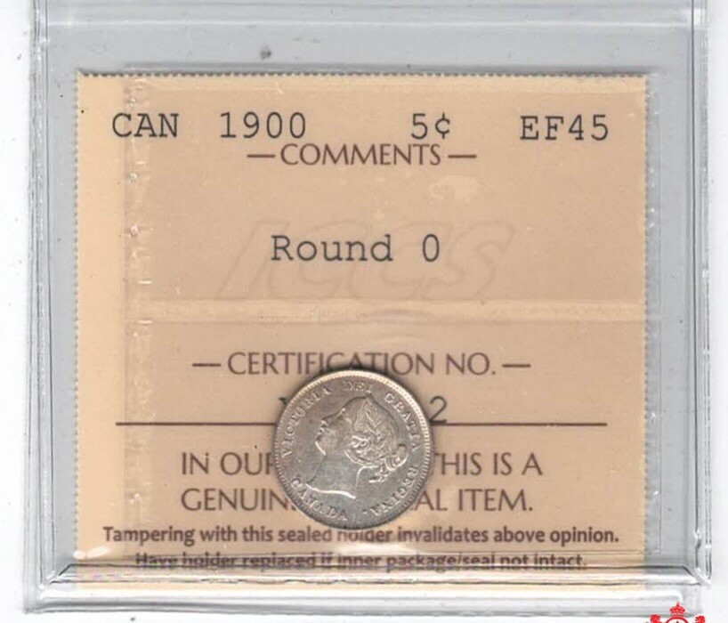 1900 Canada 5 Cents Round 0 - ICCS EF45 - XBQ 612