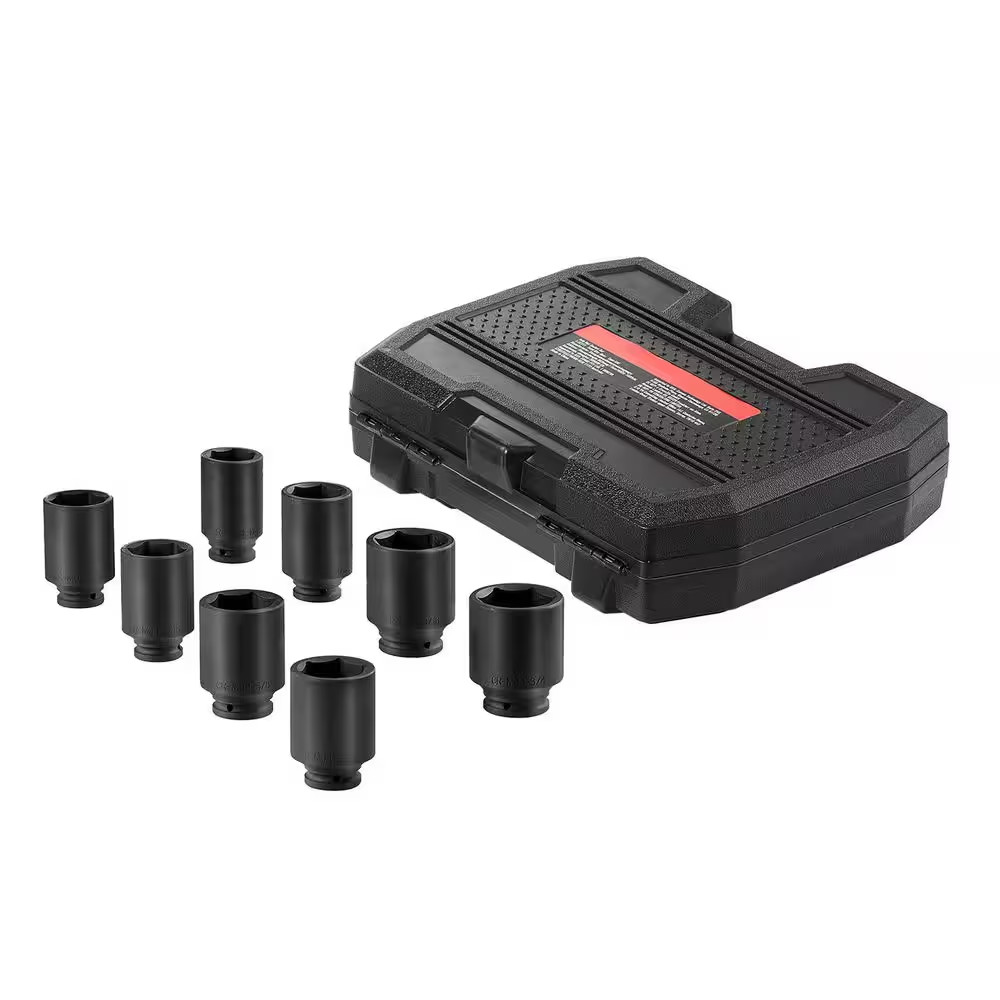 Axle Nut Impact Socket Set, 1/2In. Drive Deep 6-Point 8-Piece SAE Spindle Nut So