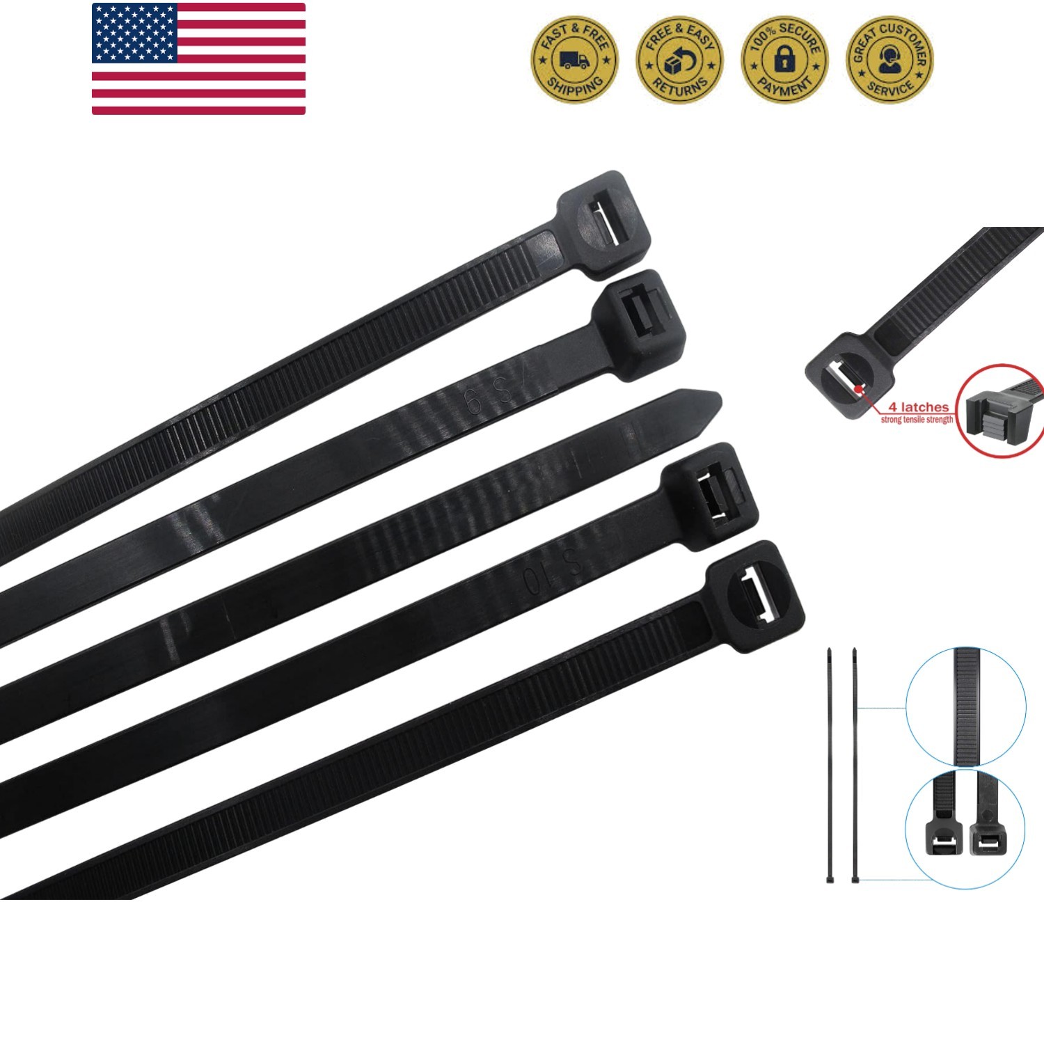Heavy Duty Zip Ties 16 Inch, Strong Large Black Zip Ties 120 Lbs Tensile Stre...