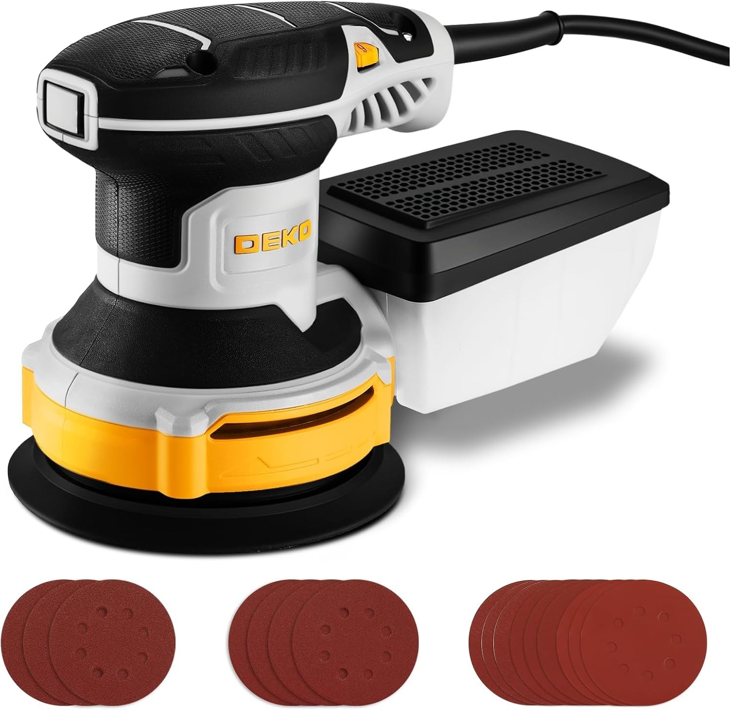 Orbital Sander Corded Hand Sander: 5" Random Orbital Sander with Dust Box, 6 Var