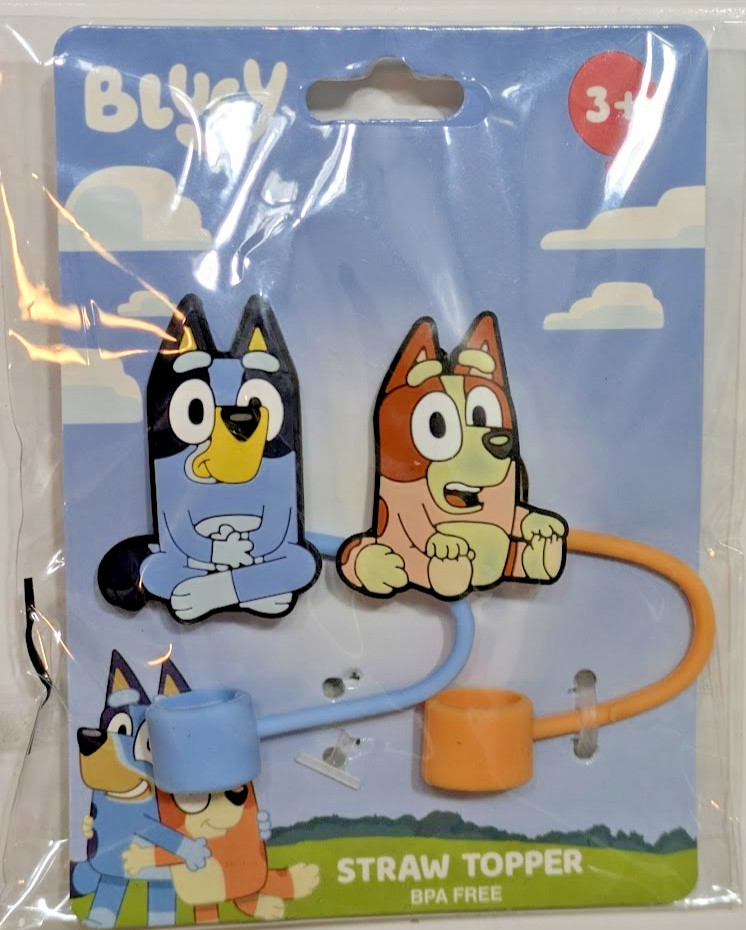 Bluey Topper 2 Pack BPA Free Silicone Straw Covers Featuring Bluey & Bingo - NEW