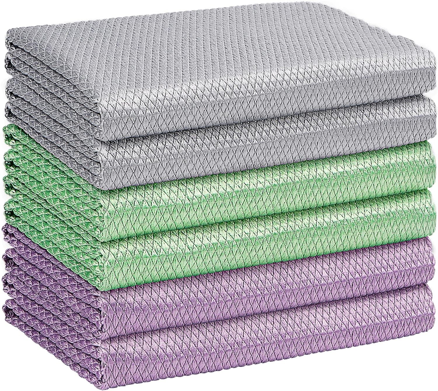 Glass Cleaning Cloths 6 PK, Lint Towel for Windows, Mirrors | 16"X14" Microfiber