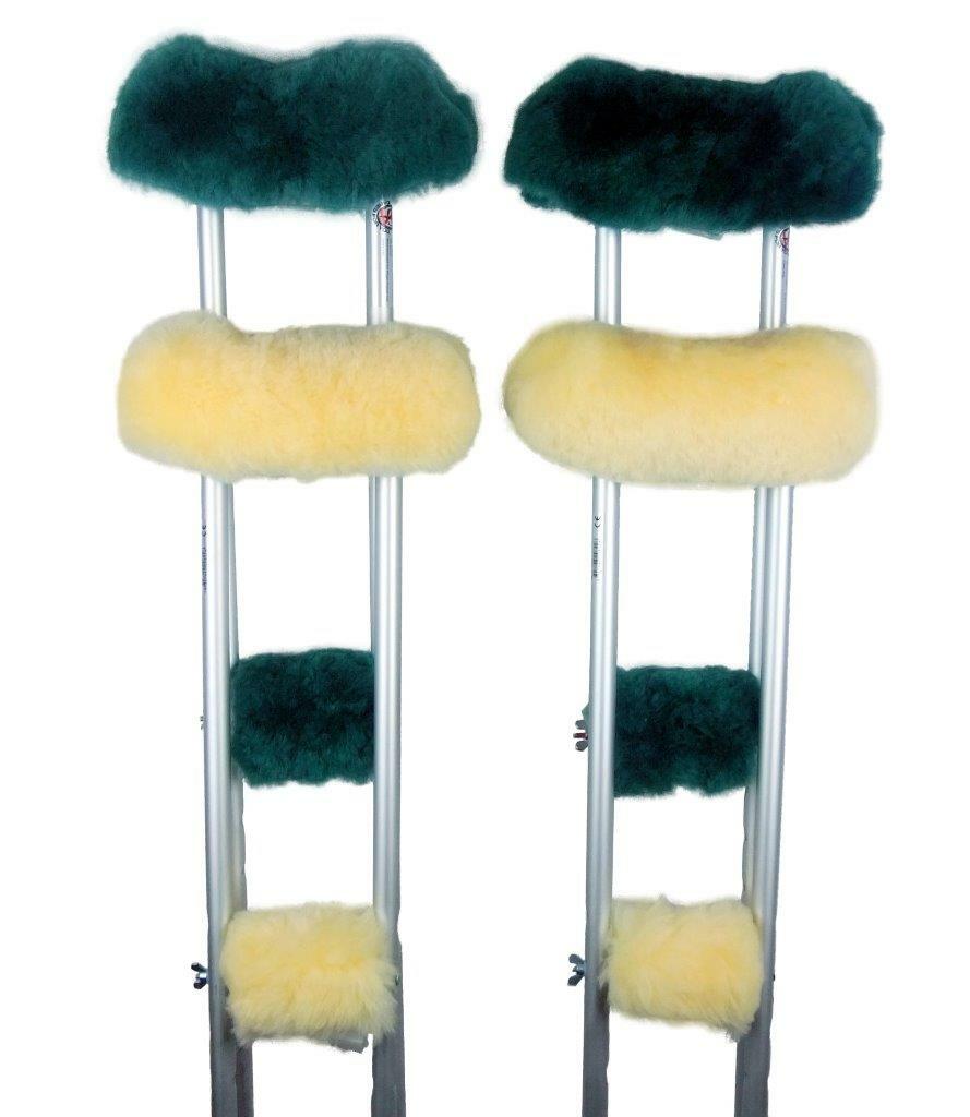 Genuine Medical Sheepskin Crutch Covers Underarm & Hand Grip Pad 4pc Wool Set