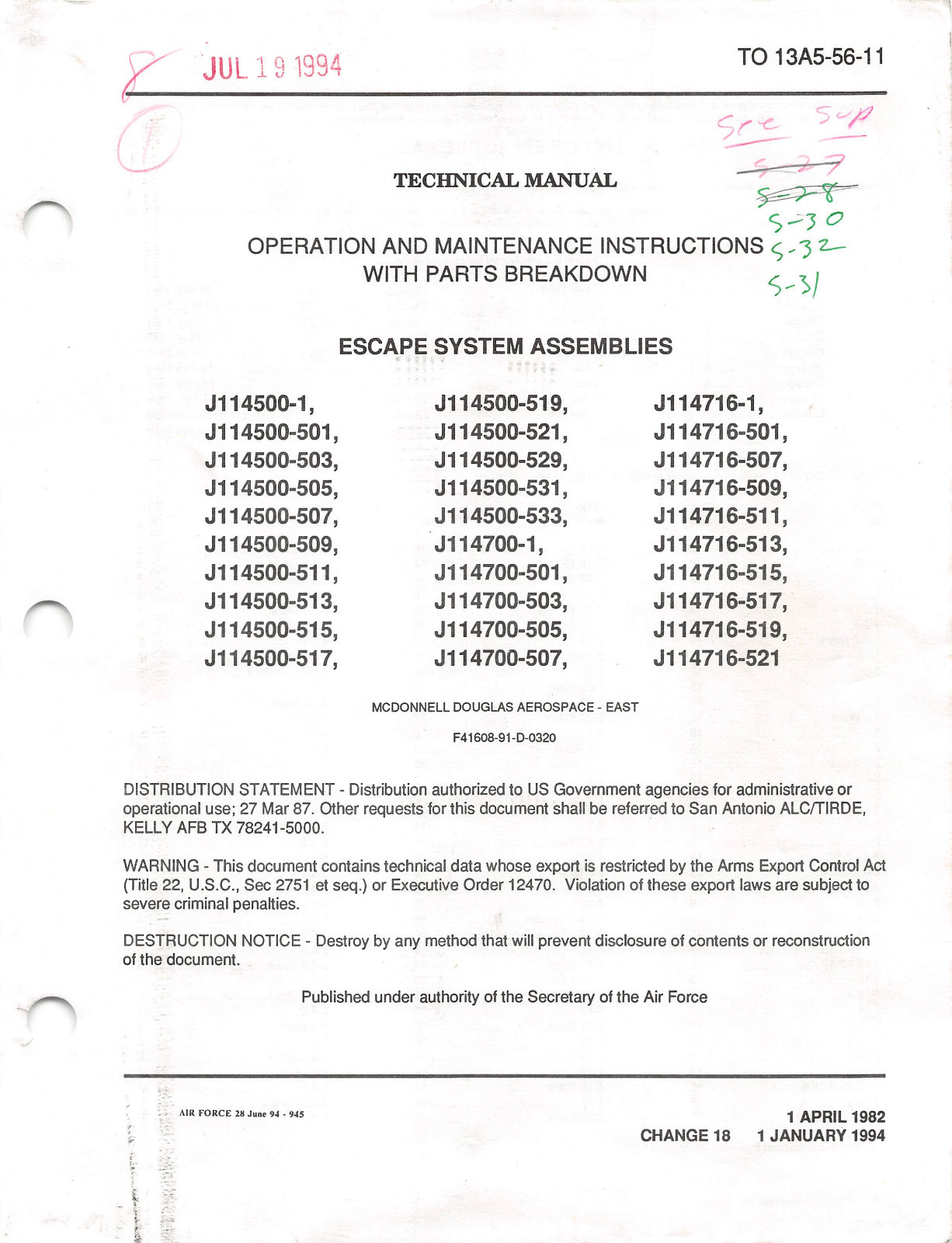 ACES II Ejection Seat Maintenance With Parts Breakdown Flight Manual -CD Version