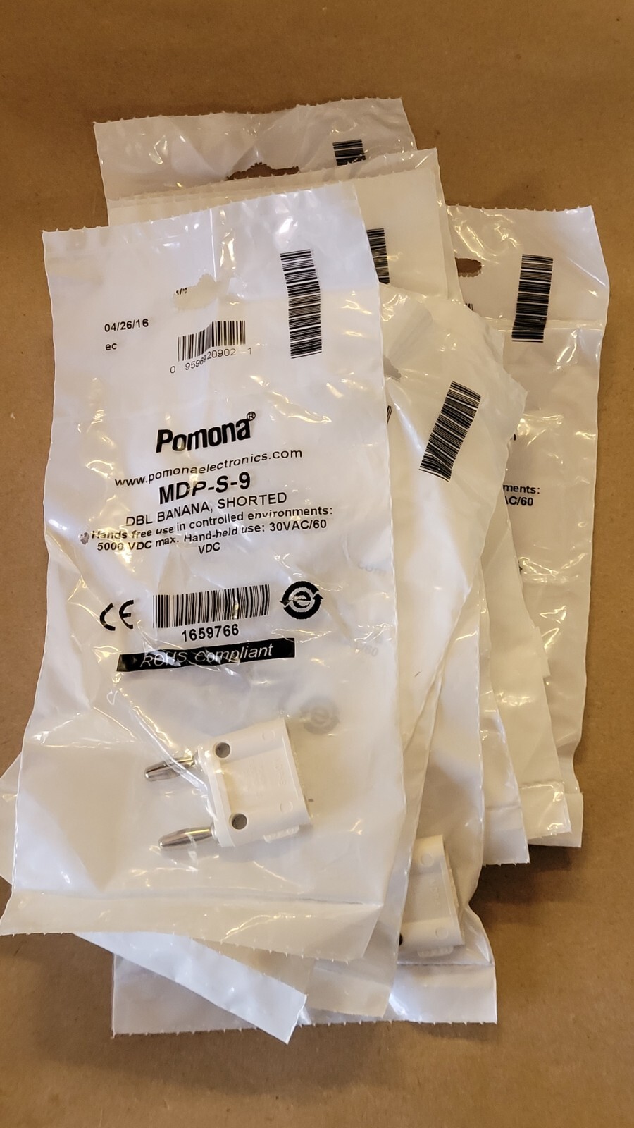 Lot of 9 Pomona MDP-S-9 White Double Banana Plugs - Shorted