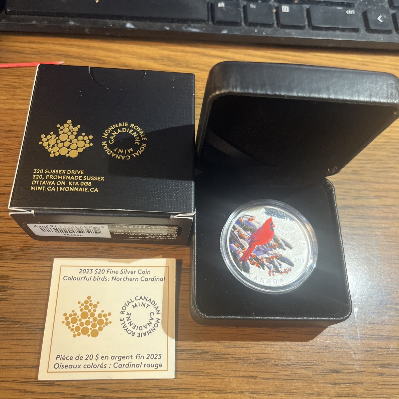 2023 Royal Canadian Mint $20 Fine Silver Coin Northern Cardinal Box & COA