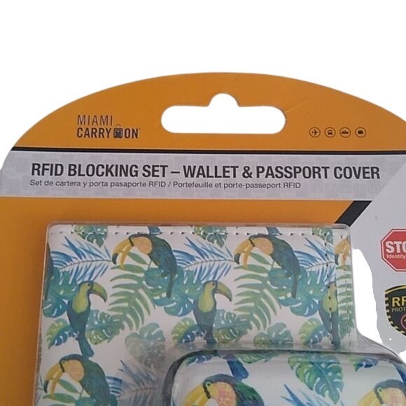 RFID Blocking Wallet & Passport Cover Set, Tropical Birds