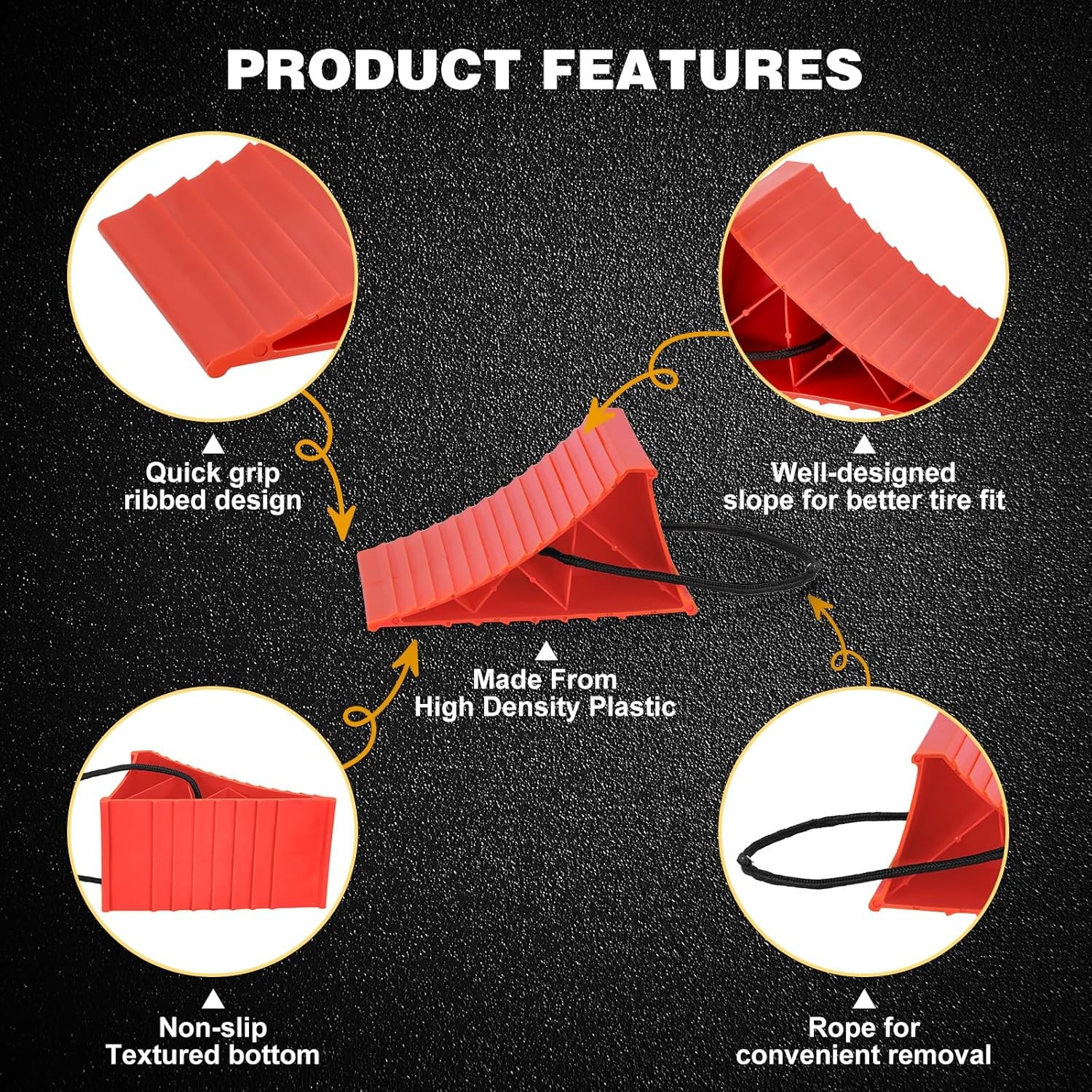 Wheel Chocks, 4Pack Heavy Duty Chocks with Rope for Easy Removal,...