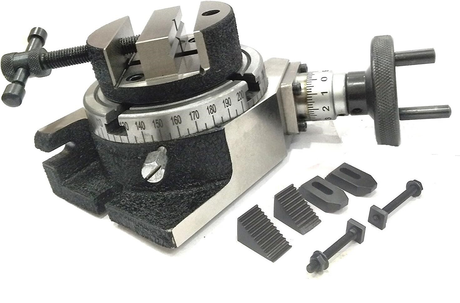 4"/100mm Rotary Table Horizontal Vertical w/ Suitable Round Vice & Clamp Kit-USA
