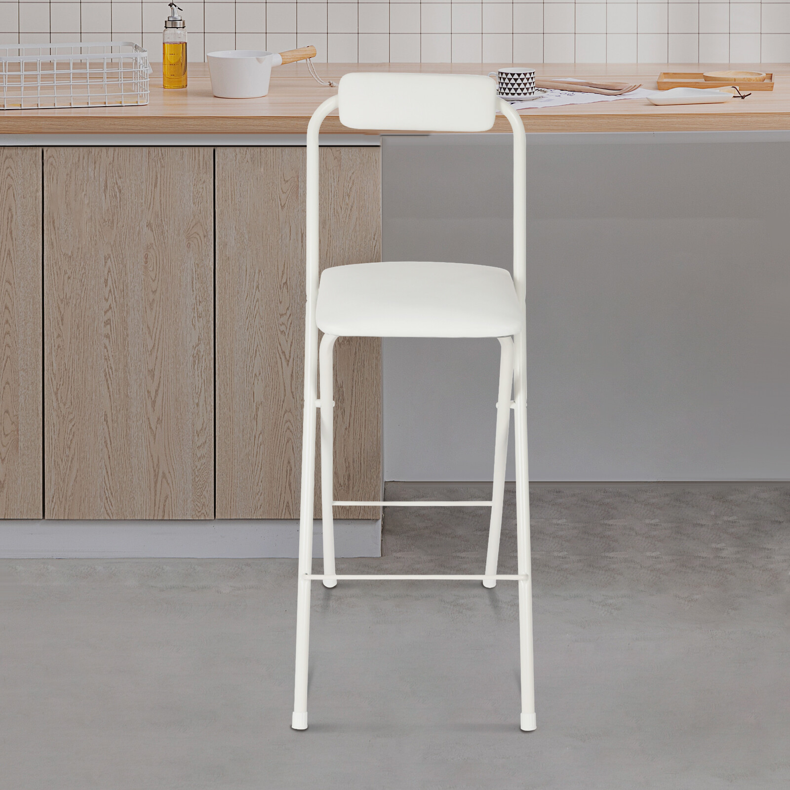 Foldable Bar Chair, Tall Folding Chair, Portable Folding Stool with Backrest 1pc
