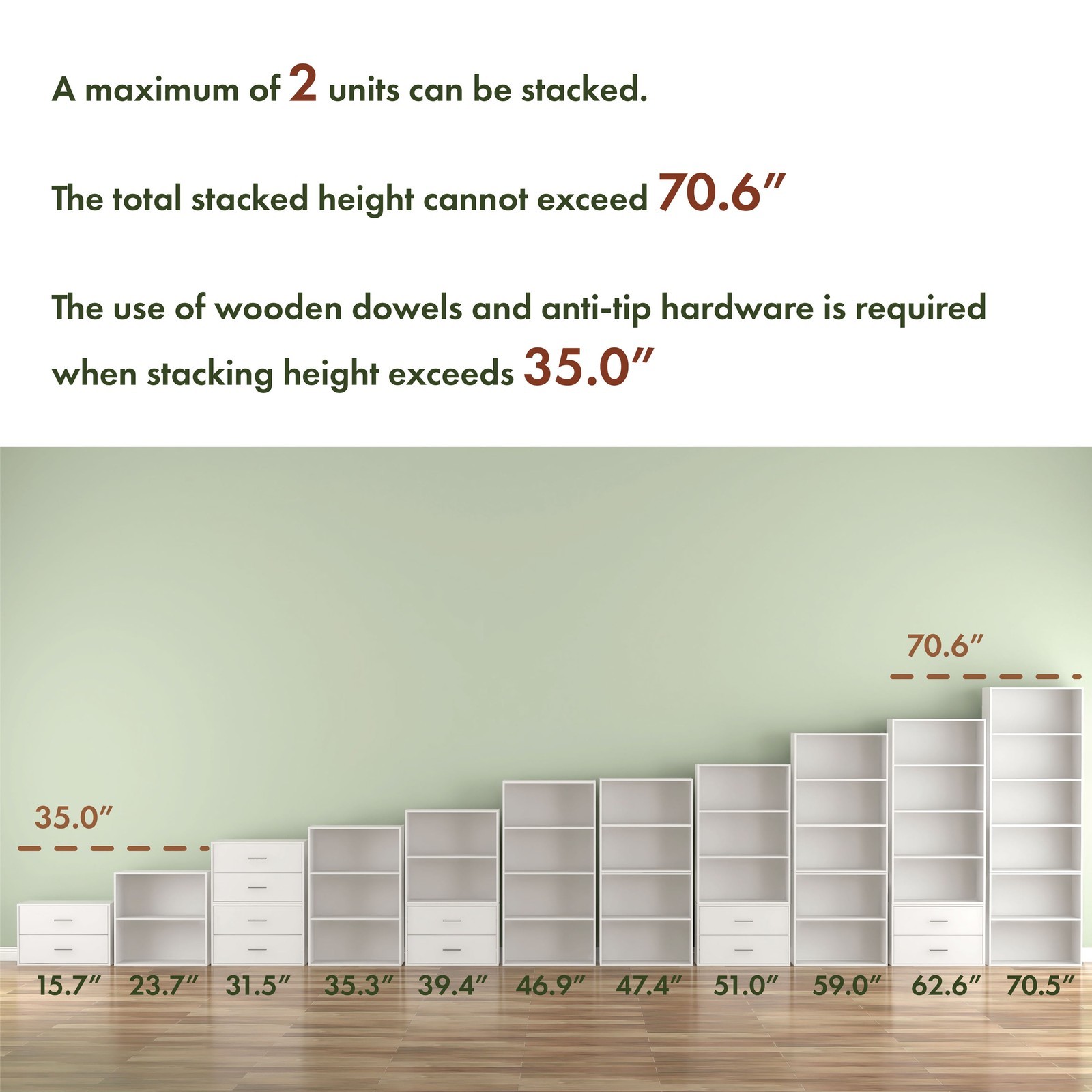 Brooks Stackable 3-Tier Wood White Bookcase