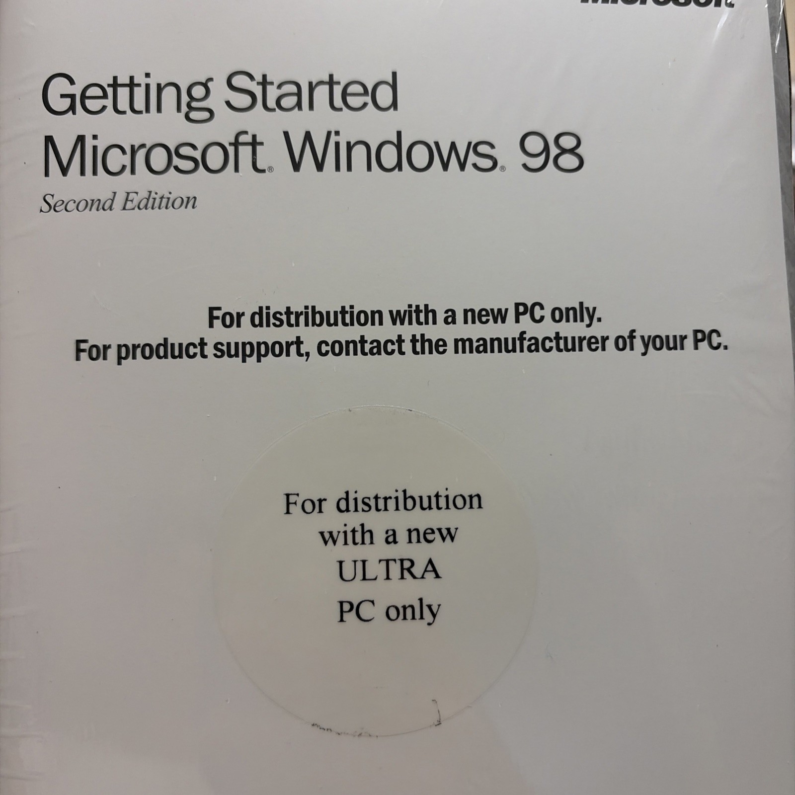 Factory Sealed Microsoft Windows 98 Second Edition CD-ROM Vintage for ULTRA PC