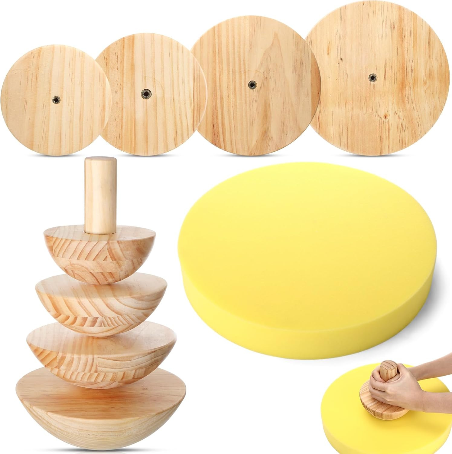4 Pack Pottery Molds Plaster Molds Wood Pottery Tools with Handle Foam for Ceram