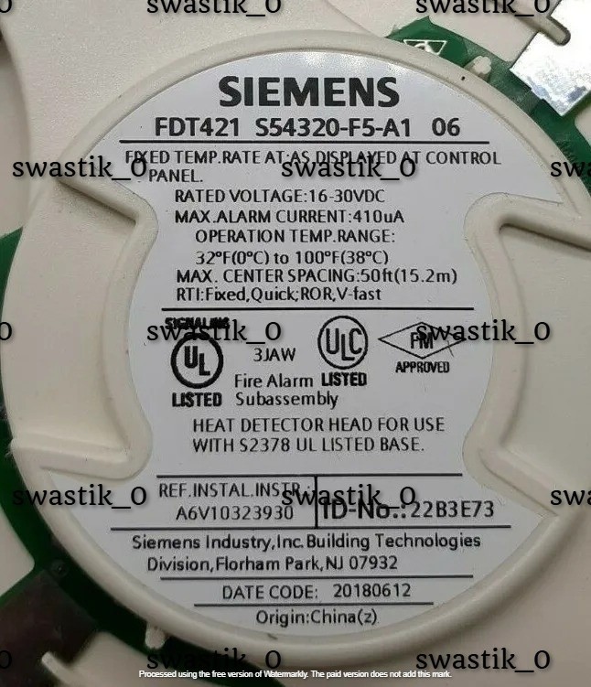 Siemens FDT421 Intelligent Thermal Heat Sensor With Free Shipping