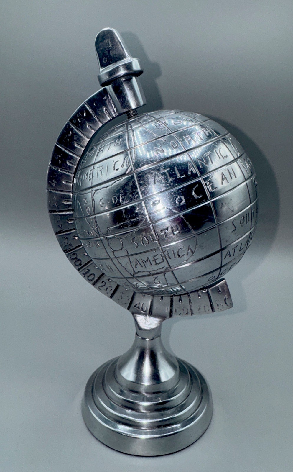 Decorative Rotating Globe Silver Metal Desk 8.5" Map World Earth